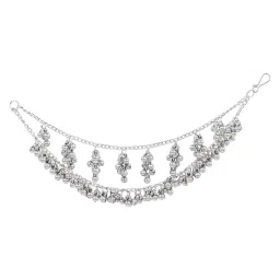 i jewels Navratri Silver Oxidised Layered Ear Chains with Ghungroo Danglers for Women (E3412OX) image 1