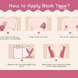 virangna enterprise Boob Tape Kit - Instant Boob Tape with 10 Nipple Pasties for Fashion with 36 Strips Double Sided Tape for Clothes &1 Pair Reusable Nipple Cover for Women (Beige) image 2