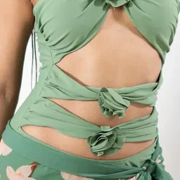 elzura Matcha Bloom Monokini with Sarong | Designer 2-Piece Swim Set for Women | Perfect for Pool Parties & Beach Holidays image 3
