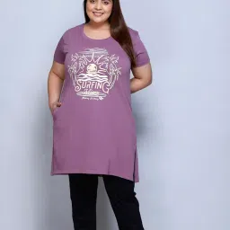rysh Women's Plus Size Cotton Long-line Chest Print T-Shirt with Pocket image 4