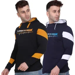 london hills Men's Regular Fit Printed Full Sleeve Cotton Blend Hooded T-Shirt (Pack of 2) image 2
