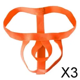 heavenglow Mens Hollow Strap Pouch Briefs Underwear | Stretchy G-String Jockstrap Thong for Men | Breathable & Comfortable Cotton Spandex | Orange Free Size 3 Pack image 1