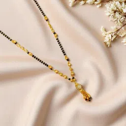 accessher American Diamond Stylish Black Beads Mangalsutar | Gold Plated Pendant Chain Mangalsutar | Adjustable Chain for brides, newlyweds & married women image 2