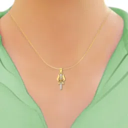 rasav 925 Sterling Silver Gold Plated Trishul & Damroo Pendant for Men & Women With Cable Chain | Pure Silver Religious Locket for Good Health & Wealth image 3