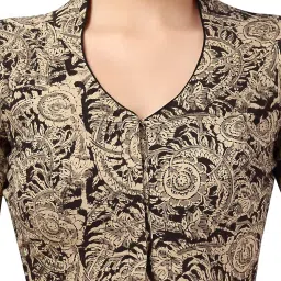 studio shringaar Women's Cotton Kalamkari Printed With Elbow Length Sleeves Readymade Saree Blouse image 4
