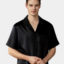 bellababebysk Men Dark Blue Satin Night Suit Half Sleeve with Shorts image 4