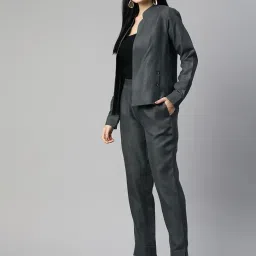 cottinfab Women Solid Grey Coat with Trousers Co-ord Sets image 3