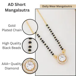 wynona Short Mangalsutra for Women | 18 Inch American Diamond Chain | Black Beaded Traditional Design image 4