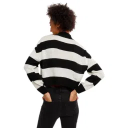 bewakoof Women's Striped Oversized Fit Full Sleeve Round Neck Acrylic Sweater image 1