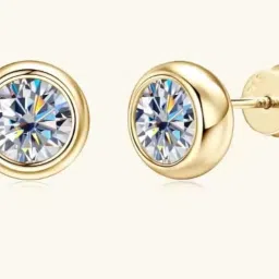 uspto Pure Gold Earring For Women & Men Moissanite Stone Original Certified With 4Cs—Color, Clarity, Cut And Carat Weight Asli Heera कान की इयररिंग Ear Studs Real Gold Ear Stus For Women Girls image 1