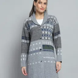 monte carlo Womens Self Design Grey Collar Neck Full Sleeve Cardigan_1243691CC-1 image 1