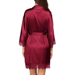 rich lust Women’s Babydoll Silk Short Lace Trim Satin Robe 3/4 Sleeve Kimono Bride Robe Comfy Sleepwear for Wedding Night and Regular use with Pockets image 1