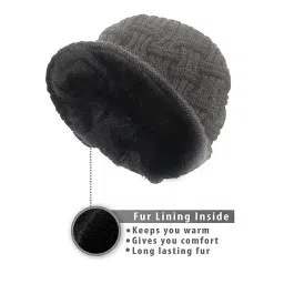 FREECULTR Unisex Premium Beanie Cap for Men Women Skull Slouchy Winter Woolen Knitted Inside Fur Caps (Pack of 1) image 3