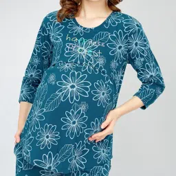zeyo Women's Cotton Floral Printed Nursing & Maternity Night Suit Set Of Top & Pajama Set Feeding Night Dress 5803 image 1