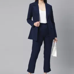 cottinfab Solid Navy Lapel Collared Blazer image 5