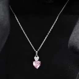 clara 925 Sterling Silver Two Hearts Pendant Earrings Chain Necklace Jewellery Set | Platinum Plated, Swiss Zirconia |Gift for Women and Girls image 1