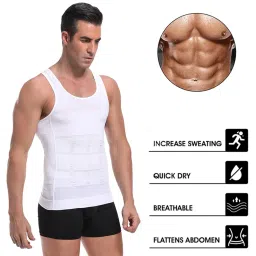 wearslim Men Compression Shirt for Workout Vest Abs Abdomen Slim Body Shaper Undershirt Slimming Shirt to Hide Gynecomastia Stretchable Tummy Tucker Vest - Pack of 2 - (Black & White) image 4