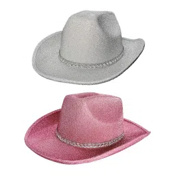 myaddiction 2Pcs Sparkly Glitter Cowboy Hat Wide Brim Cowgirl Hat Headwear for Carnival image 3