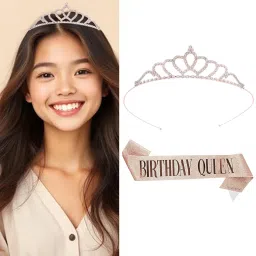 curated cart Birthday Crown and Sash for Women Birthday Girl Sash & Rhinestone Tiara Set - Birthday Decorations Birthday Girl Crowns Tiaras for Women image 1