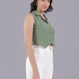 rianu Sleeveless Crop Waistcoat | Solid Sleeveless Women's Casual Wear Tops image 2