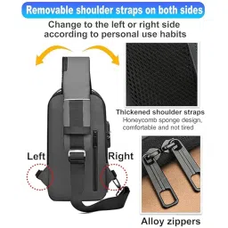 SKYTONE Anti Theft Unisex Waterproof Side Bag, USB Charging port Shoulder Backpack With Multifunctional Use for Travel, Hiking, Camping, Daily Out (Black & Golden Side Bag) image 2