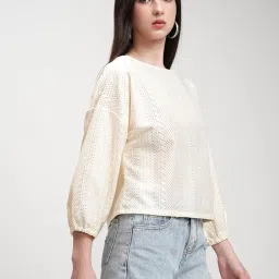 tokyo talkies Women's Loose Crochet Top | Drop Shoulder | 3/4 Sleeves | Effortless Chic | Tops for Woman | Women Tops | Stylish Top image 3