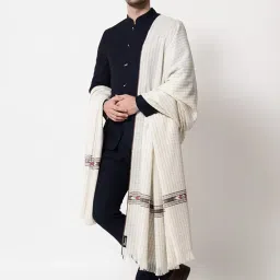 pashtush mens Extra Fine Wool stole, ethnic motifs design, Black image 2