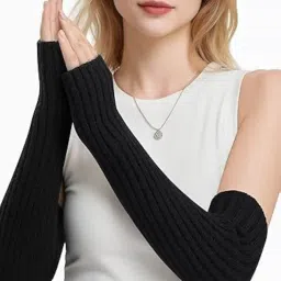heavy driver Arm Warmer Elbow Length Fingerless Gloves In Korean Design for Women, Thumbhole And Knitted Design Winter Warmer for Ladies Breathable Material with stretchy, Fancy Warmer image 2