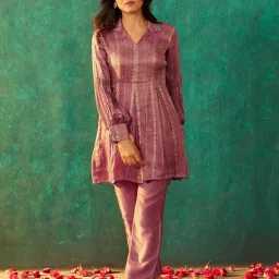 arangya Women's Short Kurta Set with Trendy Balloon Sleeve Gathered Detailing l Elegant Co Ord Set for Women image 2