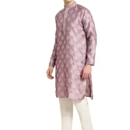 sojanya (Since 1958 Men's Jacquard Silk Dark Green Self Design Kurta & Off White Churidar Pyjama Set image 2