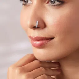 rubans Silver-Plated White CZ- Stone Studded Handcrafted Nose Clip image 2