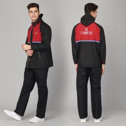 the clownfish Men's Waterproof Polyester Double Standard Length Coating Reversible RainStandard Length Coat With Hood. Set Of Top And Bottom. Printed Plastic Pouch With Rope image 2