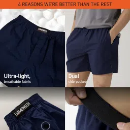 damensch Regular Fit Solid 100% Soft & Durable Cotton Boxer Shorts Dual Pockets Anti-Bacterial Moisture Wicking Microfibre Waistband Ultra-Light Boxers for Men image 1