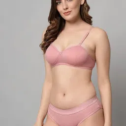 small candy Women's Cotton Lightly Padded Wire Free Bra Panty Lingerie Set Honeymoon|Everyday T Shirt Bra Panty Set for Girl's Combo Pack of 3 (Coral,Sky Blue,Navy| 38B) image 1