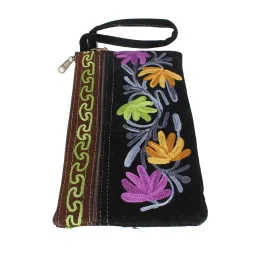 peer's A.Peer Kashmiri Hand Embroidered Wristlet Velvet Purse, Black image 2