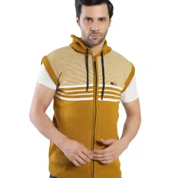 manra Men's Sleeveless Hooded Stripe Woolen Sweater | Stylish Zipper Sweatshirt | Regular Fit for Winter Office & Casual Wear image 4