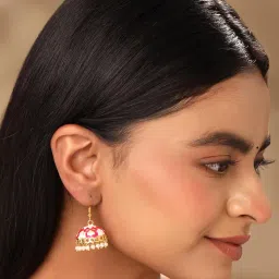 yellow chimes Big Jhumka Earrings For Women | Meenakari Earring | Wedding Jhumka Long Earings Fashion Earrings | Minimal Earrings For Women image 3