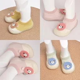 steshwk Socks Shoes for Baby Boy and Girls Infant Toddler Soft Children's Multicolor Cute Panda Face Cotton and Silicon Rubber base Antislip Soft Sole Kid's(Multicolor) image 2