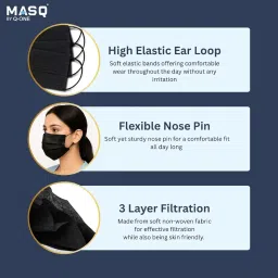 MASQ Single Use Disposable Black Face Mask, Soft on Skin, 3-ply Masks Facial Cover with Elastic Earloops and Nose Clip Great For Home, Office, School, and Outdoors (3-Ply Masks Pack of 20, 20, count) image 5