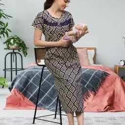 av2 Cotton Women Printed Feeding | Nursing | Maxi Maternity Nighty 7182 image 5