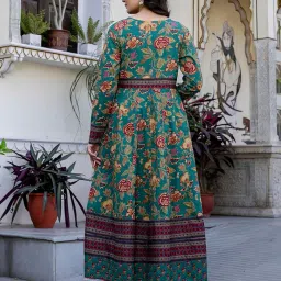 pistaa's Women's Pure Cotton Anarkali Floral Printed Kurta with Palazzo & Dupatta Set image 4