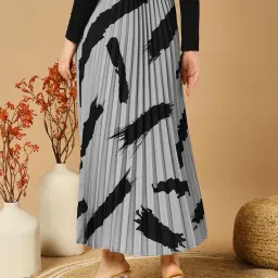 lookshine | Skirt for Women | Brush Printed Skirt | Stylish and Beautiful Brush Print | Brush Pleated Maxi Skirts for Women | Perfect for Western Skirt | Long Elastic Waist image 1