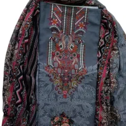 Top: 2.30mtr Approx Heavy Viscose having Self & Digital Print with Fancy Embroidery on Neck, Bottom Plain Pure Reyon 2.40mtr, Dupatta : Pure Mal Cotton Printed 2.20mtr image 1