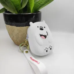 connexa Cartoon Silicone Zipper Coin Pouch/Mini Sling Bag with Keychain for Kids & Girls – Adorable Baby Sling Bag, Crossbody Mini Wallet & Trendy Travel Pouch (Bear White) image 1