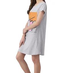 fflirtygo Women’s Cotton Nighty | Printed Knee Length Nighty |Short Sleeve Nighty |Short Nightdress| Long T-Shirt | Sleepwear & Casual Wear Nighty (Pack of 2) image 4