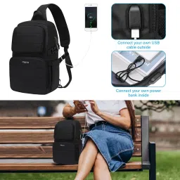MOSISO Sling Backpack Travel Hiking Daypack for Men Women, Waterproof Crossbody Sling Bag with USB Charging Port & 2 Front Pockets One Shoulder Chest Bag for Outdoor Sports, Black, Black image 2