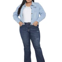 funday fashion Women's Denim Blend Standard Length Plue Size Full Sleeve Solid Casual Jacket image 4