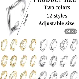 gzrc-yddk 24 Piece Women's Toe Ring Set, Women's Jewelry, Toe Ring, Elegant Women's Ring, Perfect for Parties, Weddings and Special Occasions image 1