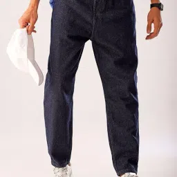 the indian garage co Men's Loose Mid Rise Tapered Solid Mid-Rise Jeans image 1