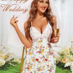 ssoshhub Women Lingerie Babydoll Nightwear Lingerie, Swimwear Beachwear Sheer Honeymoon Lace Chemise Sleepwear Babydoll Teddy Lingerie for Honeymoon Valentine for Wife or Girlfriend with Panty image 1
